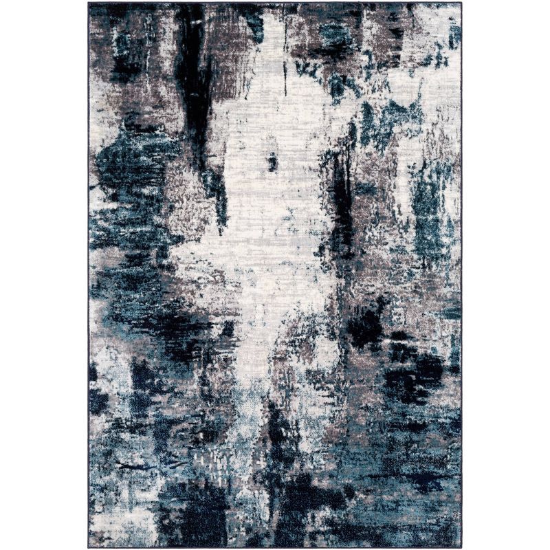 Blue Abstract Synthetic Washable Reversible Rectangular Rug