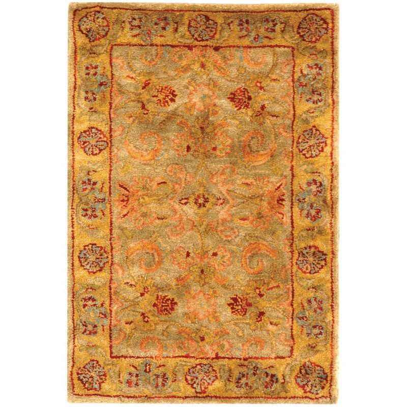 Light Green and Gold Hand-Tufted Wool Area Rug