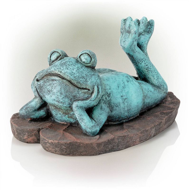 Whimsical Green Magnesium Oxide Sunbathing Frog Lawn Decoration