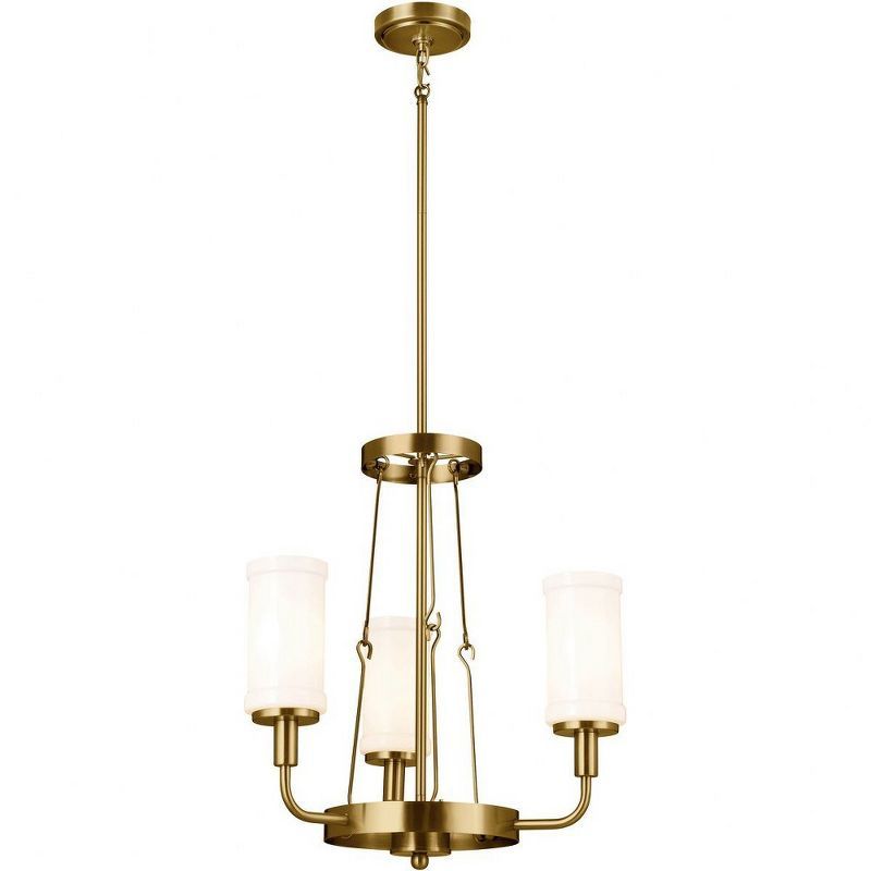 Natural Brass Mini Chandelier with Opal Glass Shades