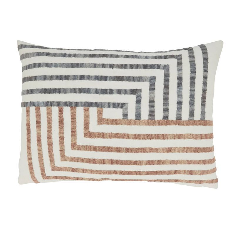 Ivory Geometric Lines Rectangular Lumbar Throw Pillow