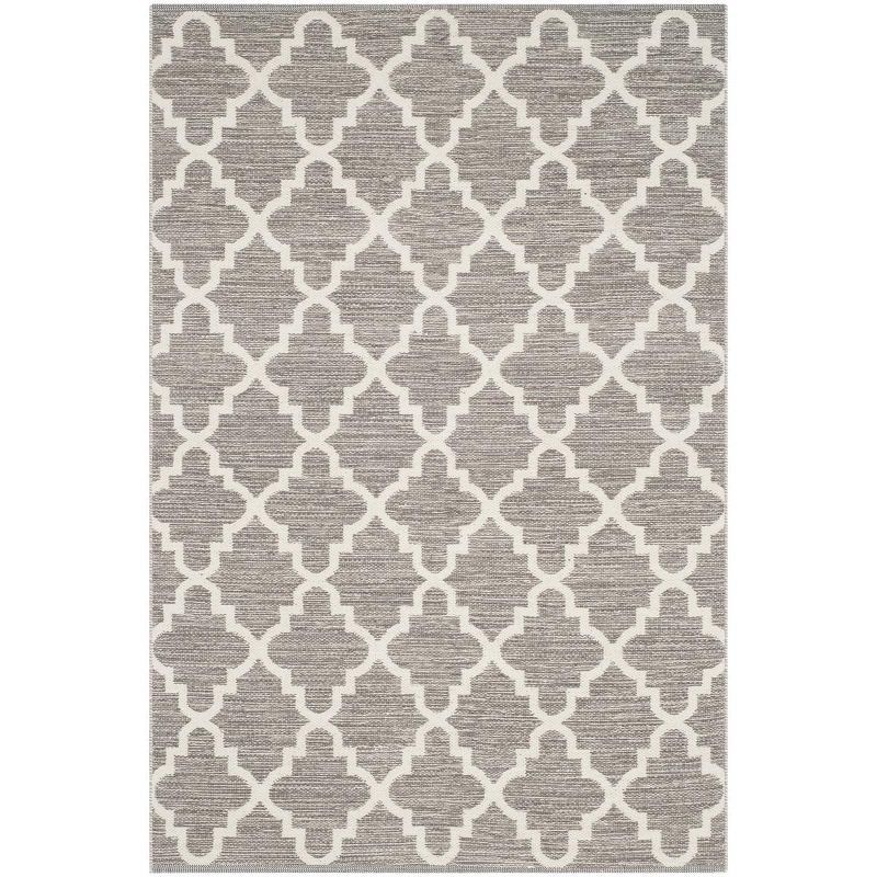 Grey and Ivory Cotton Flat Woven Reversible Area Rug