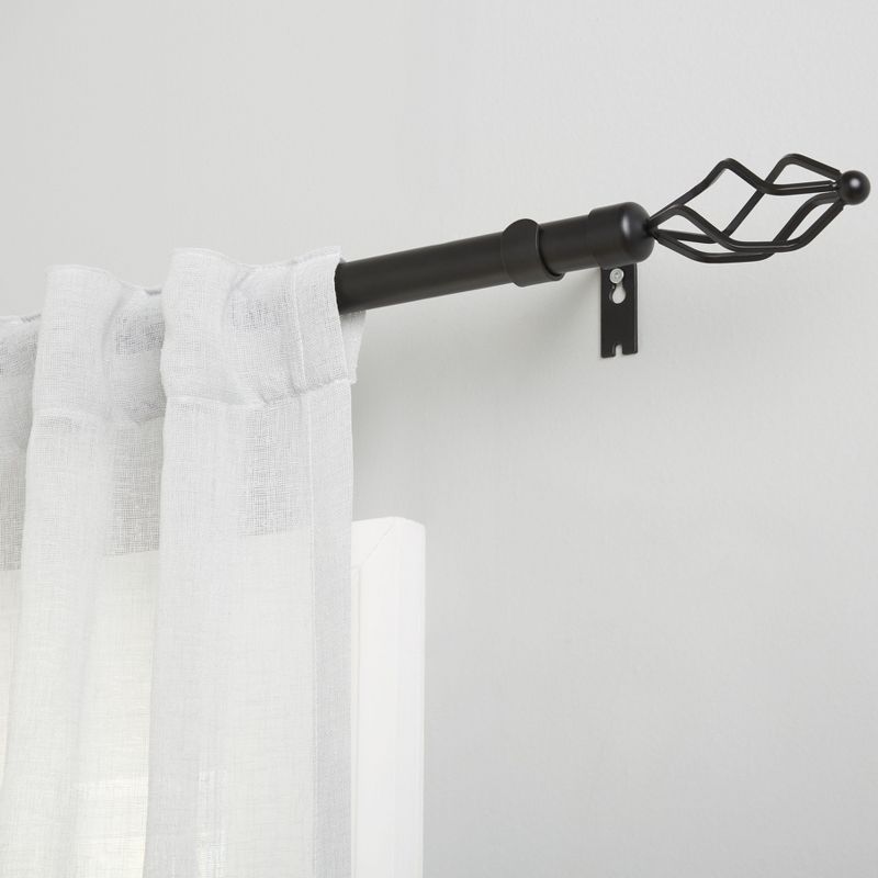 Matte Black Adjustable Iron Curtain Rod with Wired Torch Finials