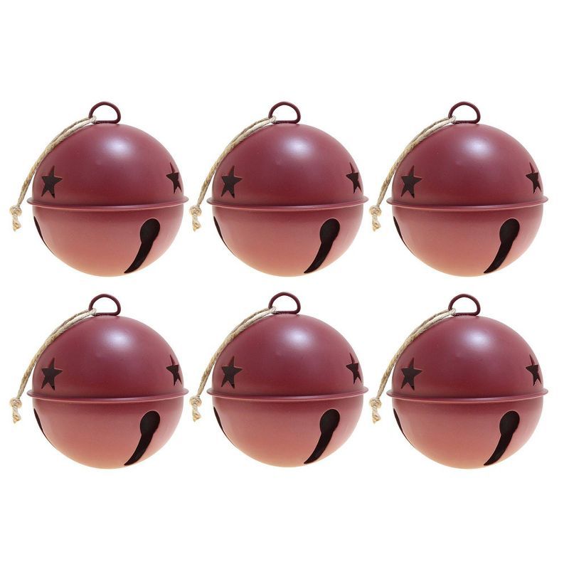 Red Metal Jingle Bell Christmas Ornaments Set of 6