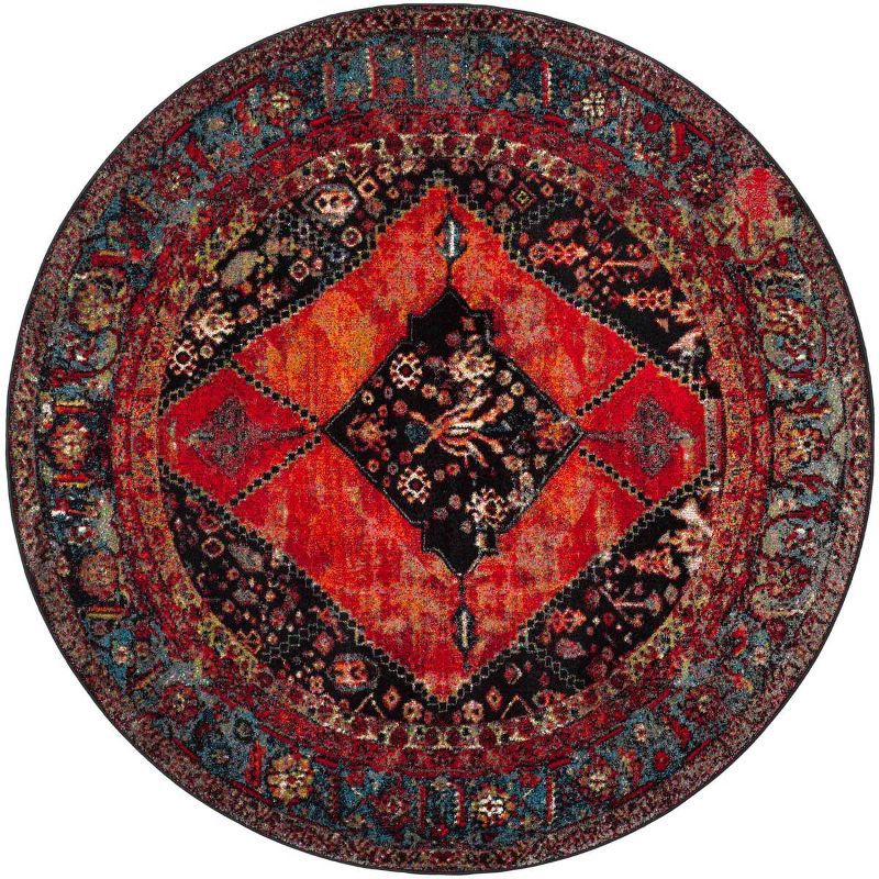 Classic Elegance Round Black Synthetic Area Rug - Easy Care Design