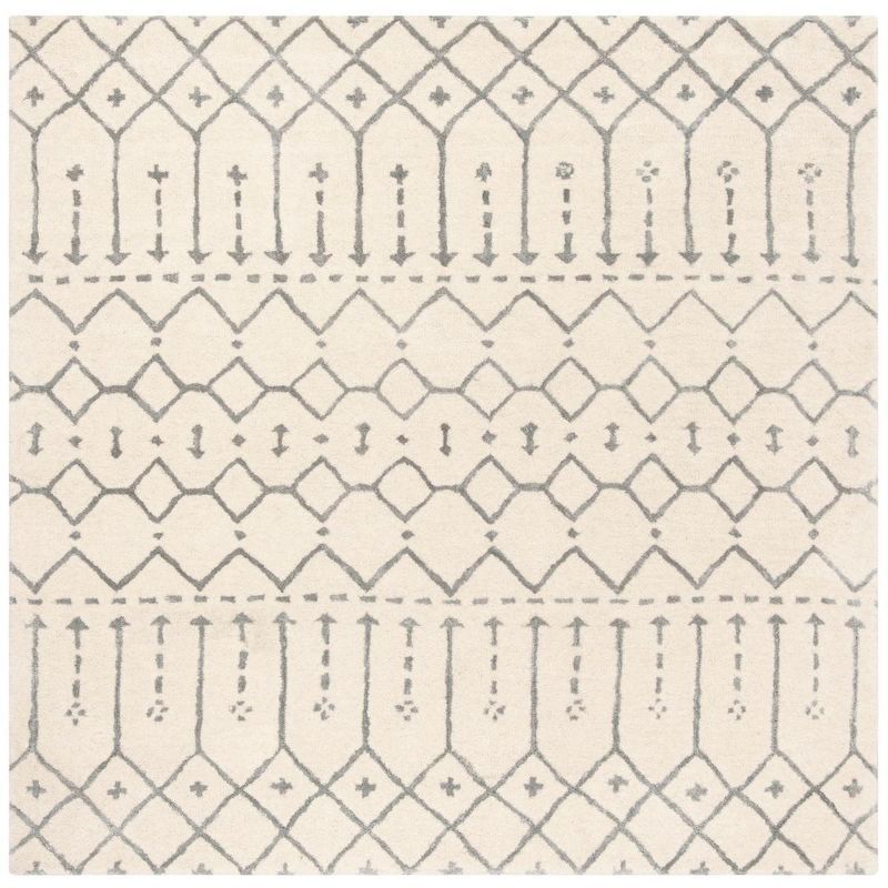 Ivory and Grey Hand Tufted Wool Square Area Rug