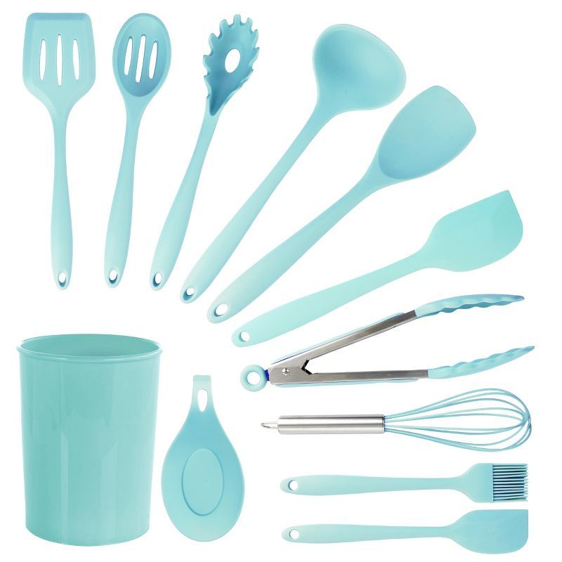 MegaChef Light Teal Silicone 12-Piece Cooking Utensil Set