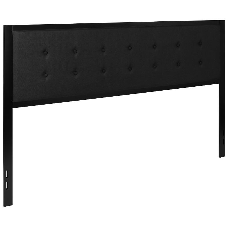Sleek Black Upholstered King Headboard with Metal Tufting