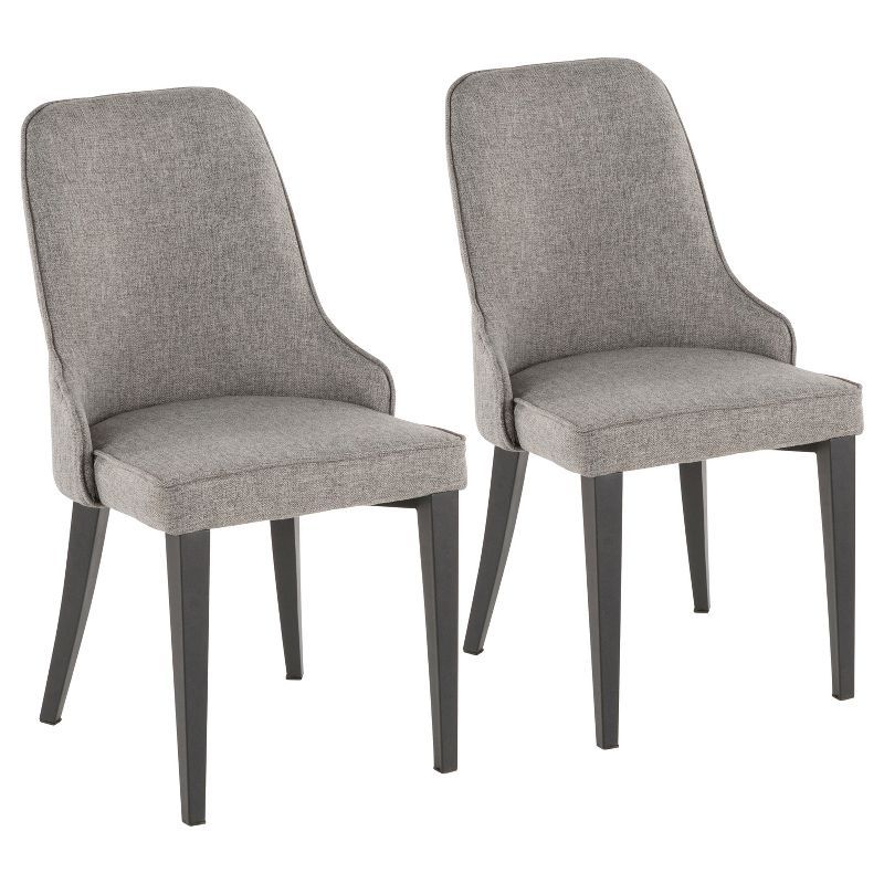 Elegant Gray Upholstered Parsons Chair with Black Metal Legs - Set of 2