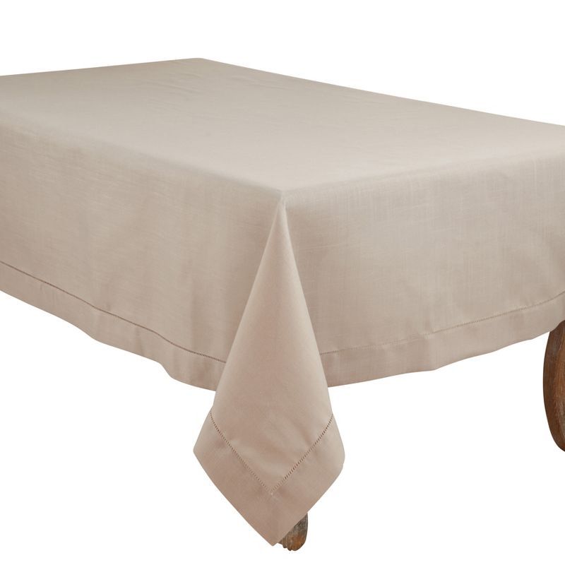 Beige Hemstitched Polyester Tablecloth, 70" x 180"