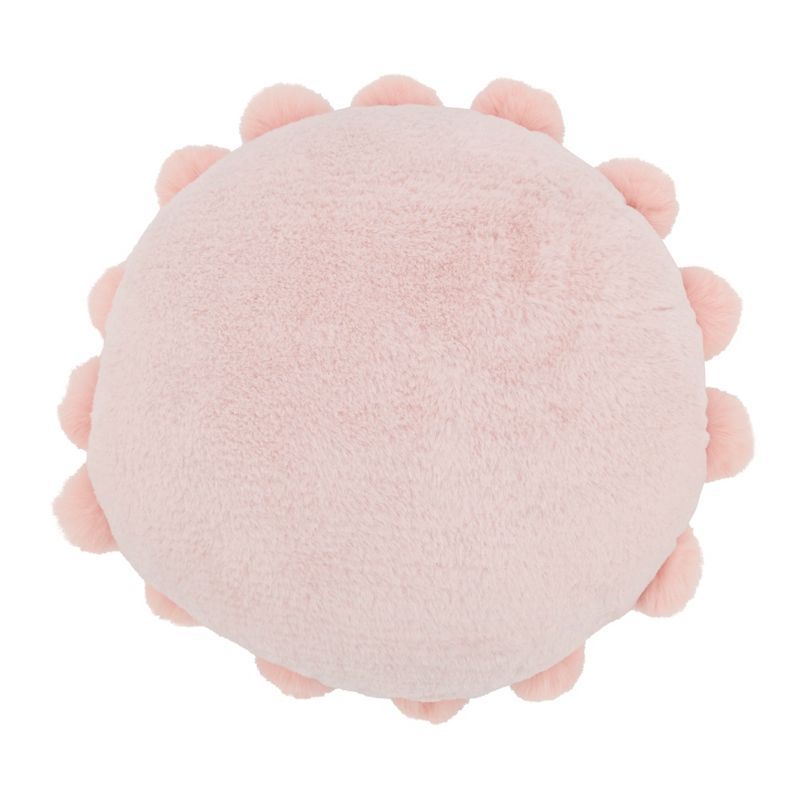 Pink Round Faux Fur Pom Pom Throw Pillow