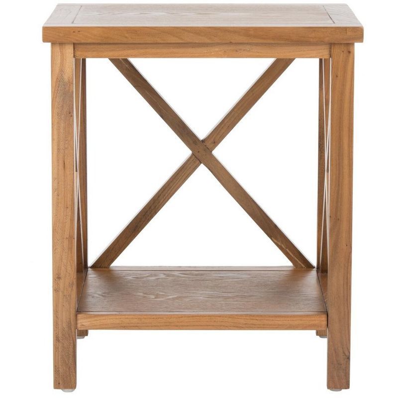 Oak Rectangular End Table with Cross Back Design and Lower Shelf