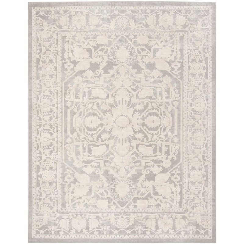 Light Grey and Cream Floral Synthetic 6' x 9' Area Rug