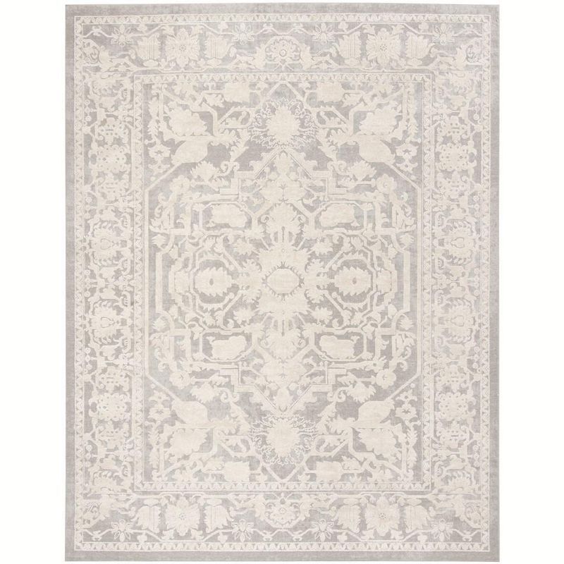 Light Grey and Cream Floral Synthetic Area Rug, 5' x 7'