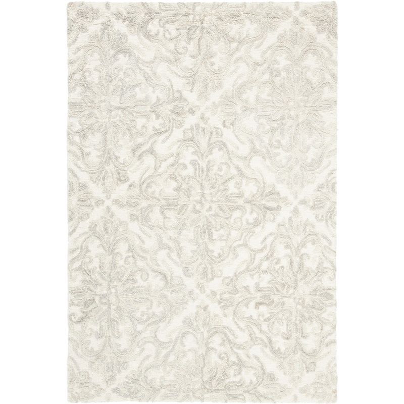 Ivory and Grey Floral Handmade Wool Area Rug 3' x 5'