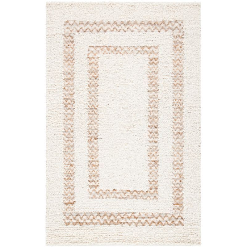 Ivory and Natural Hand-Tufted Wool Area Rug, 3' x 5'