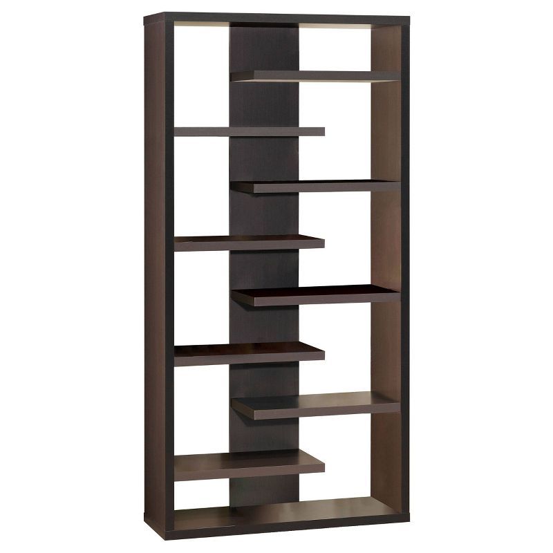 Cappuccino Contemporary 70.75'' Wood Bookcase with Staggered Shelves