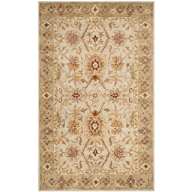 Antiquity 5' x 8' Gray Beige Wool Floral Area Rug