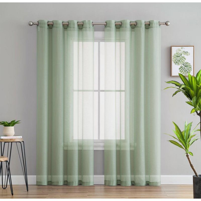 Sage Green Sheer Polyester Grommet Window Panels, 54" x 95"