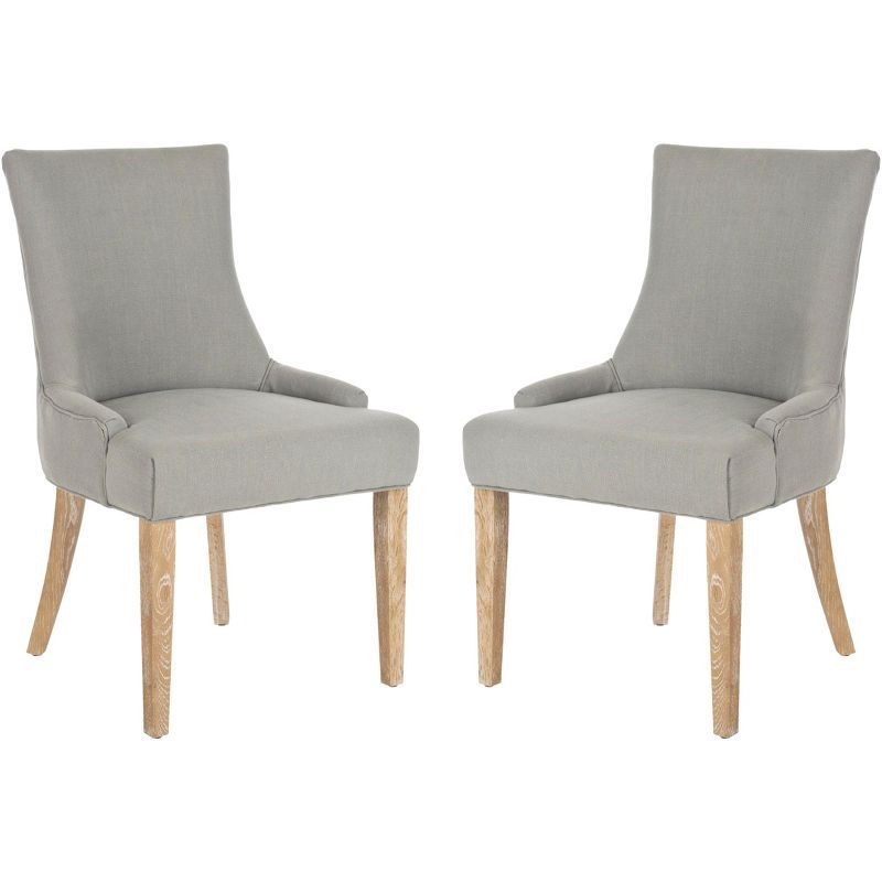 Granite Gray Linen Upholstered Parsons Dining Chairs with Oak Legs, Set of 2