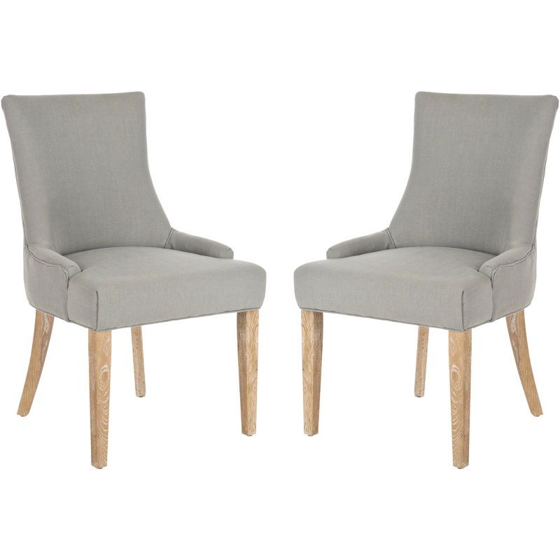 Granite Gray Linen Upholstered Parsons Dining Chairs with Oak Legs, Set of 2