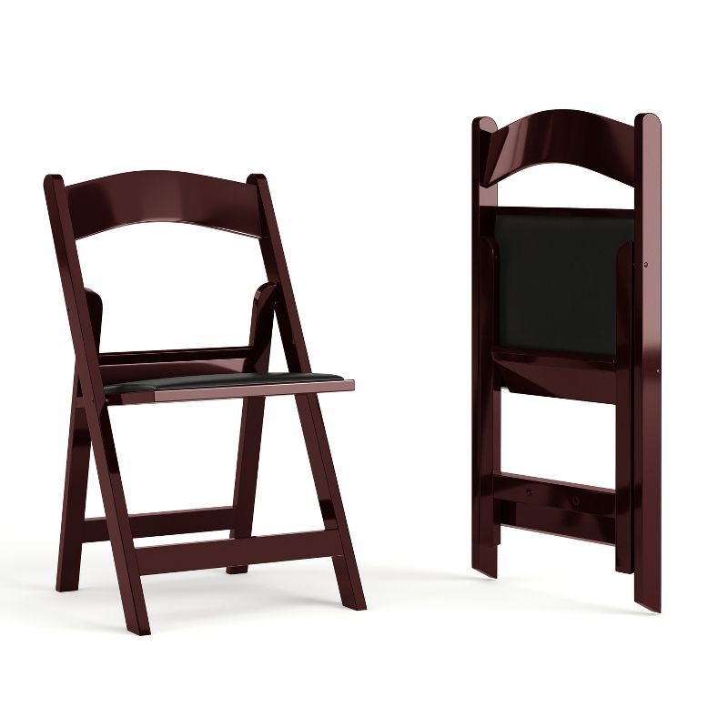 Red Mahogany Resin Folding Chair with Vinyl Seat - 2 Pack