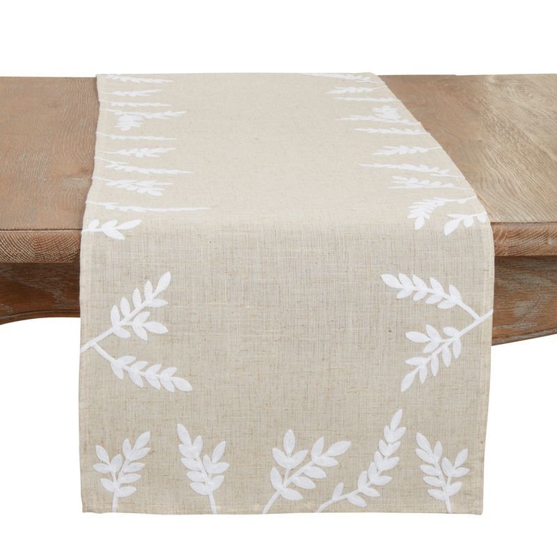 Taupe and Greige Floral Embroidered Polyester Table Runner