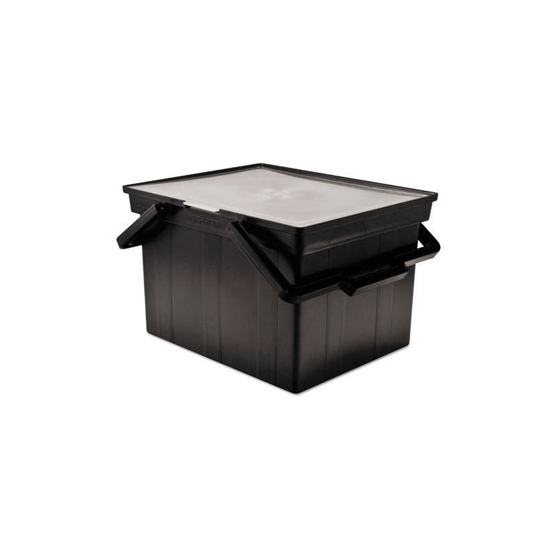 Black Portable Plastic File Box with Hinged Lid and Handles