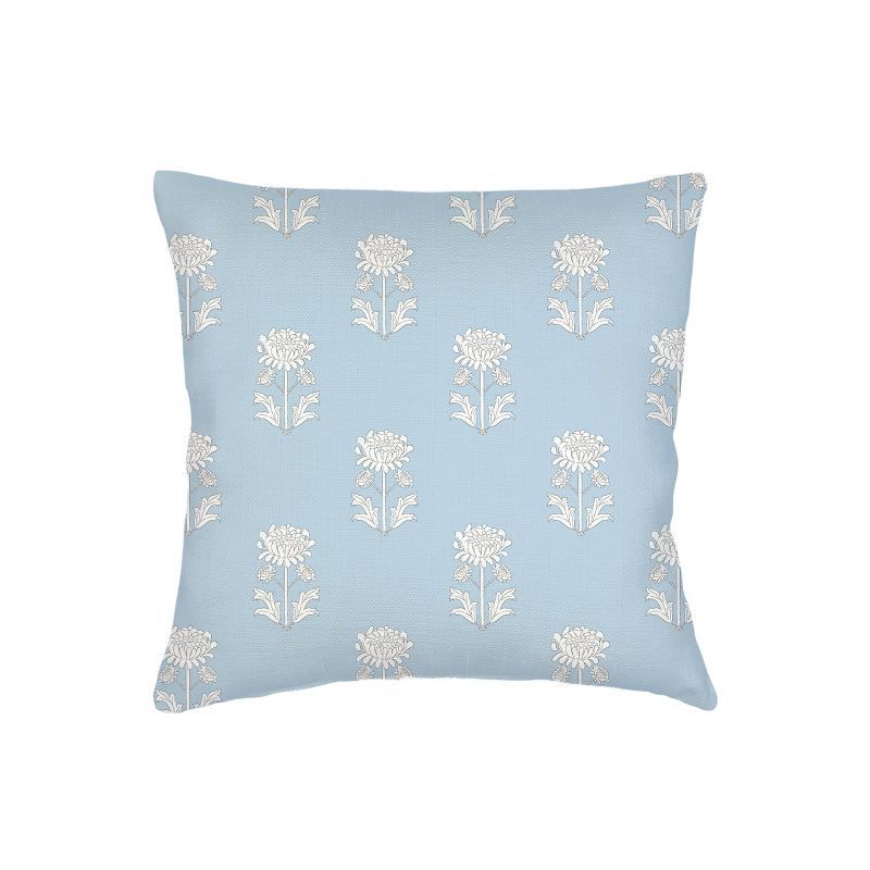 Blue Floral Block Print Linen Throw Pillow 20x20