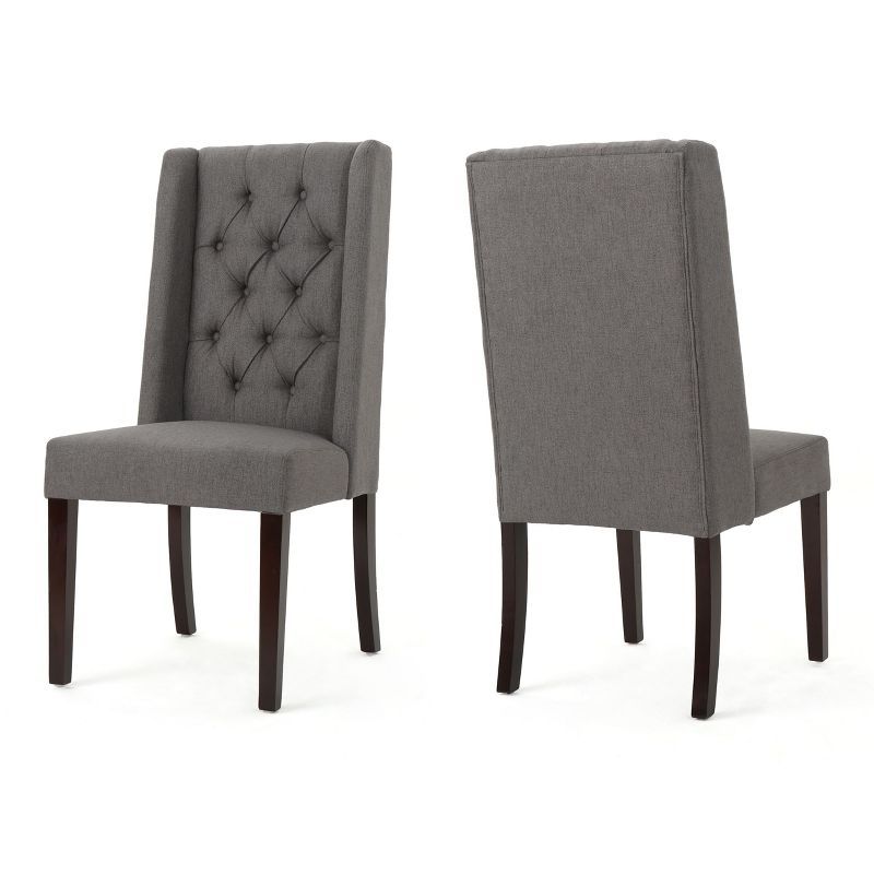 Dark Gray Upholstered High Back Dining Side Chairs with Birch Wood Legs