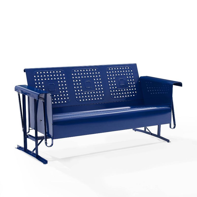 Navy Blue Metal 3-Seat Outdoor Sofa Glider