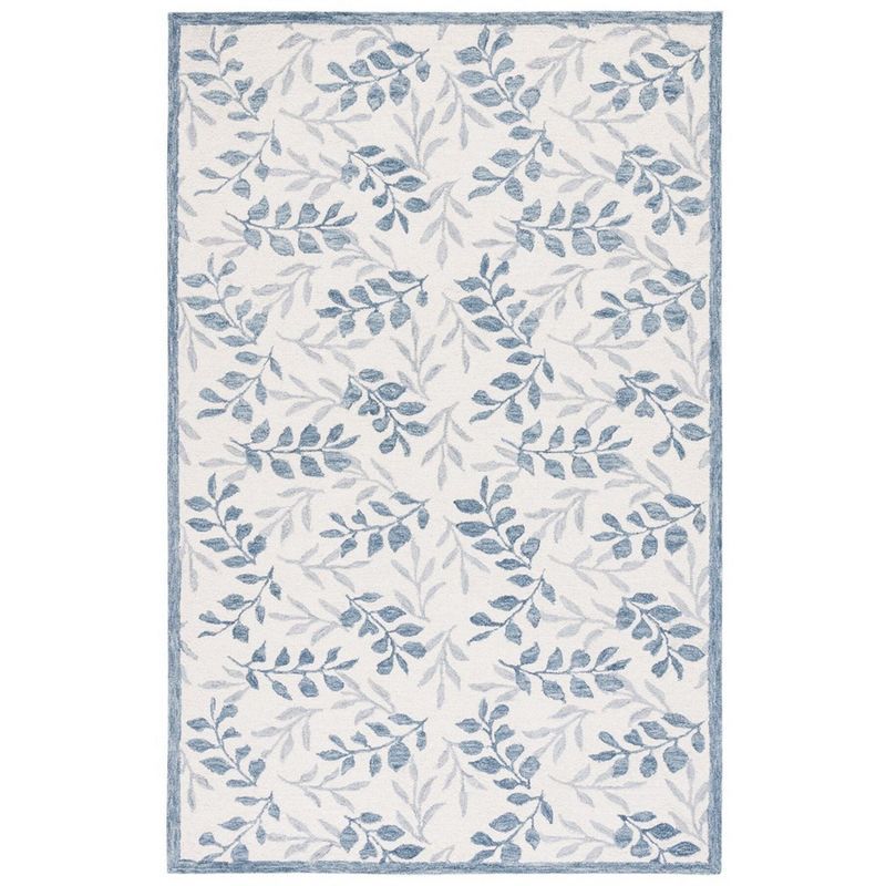 Ivory and Gray Hand-Tufted Wool Floral Square Rug