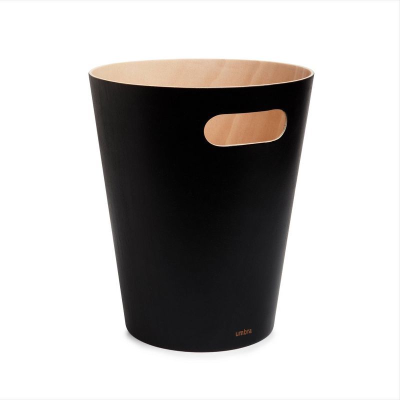 Black and Natural Wood Scandinavian Waste Basket