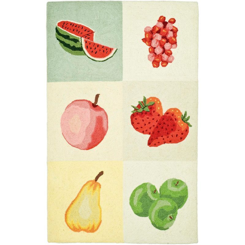 Ivory Hand-Hooked Wool Rug with Fruit Design, 2'6" x 4'