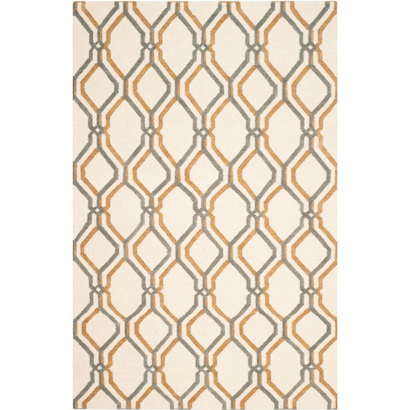 Ivory and Gray Geometric Wool Flat Woven Area Rug