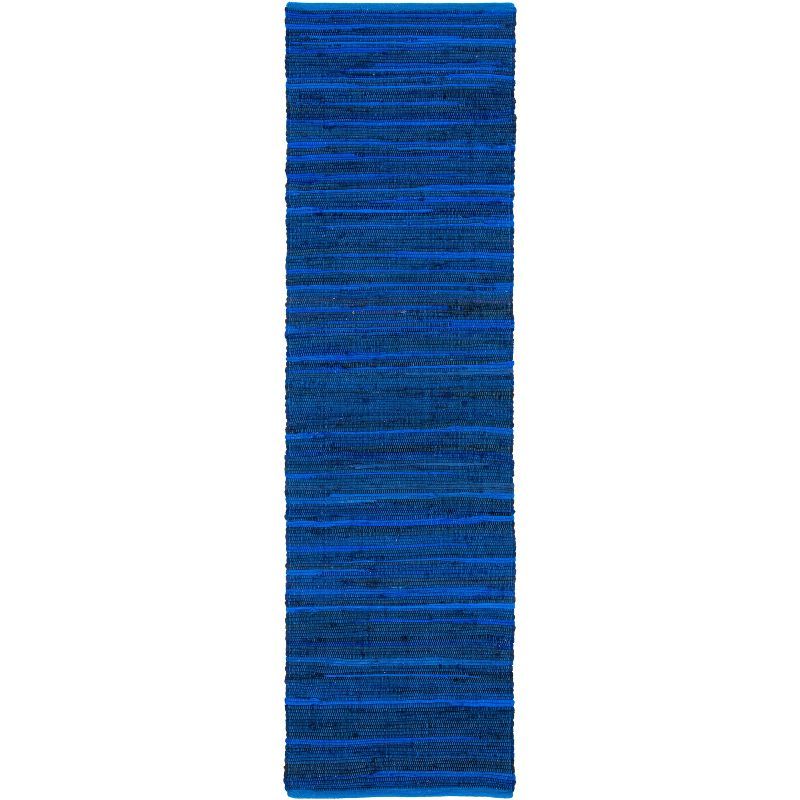 Blue Multi Striped Handwoven Cotton Wool Runner Rug