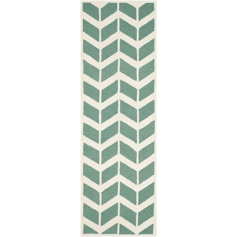 Teal & Ivory Hand-Tufted Wool Round Accent Rug