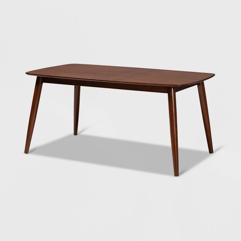 Flora Mid-Century Modern Solid Rubberwood Dining Table in Walnut