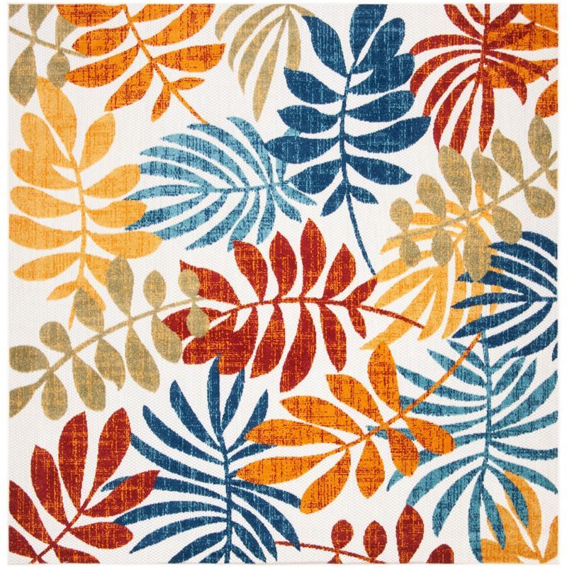 Cabana 5'3" Square Red and Blue Floral Synthetic Area Rug