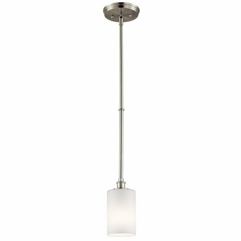 Transitional Joelson 4" Mini Pendant in Brushed Nickel with Opal Glass