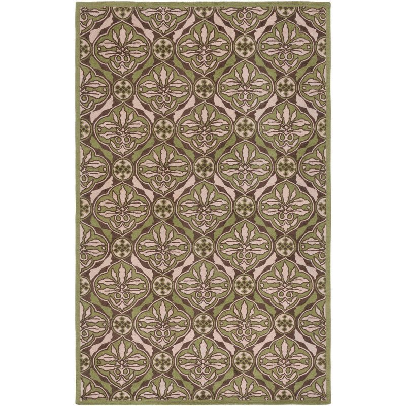 Hand-Knotted Brown and Green Wool Area Rug, 3'9" x 5'9"