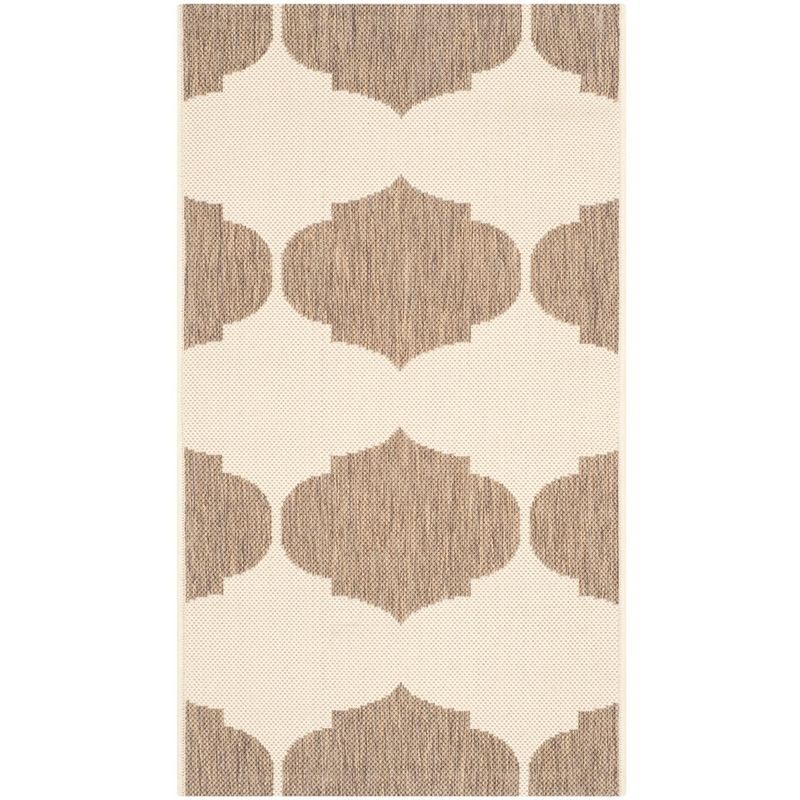 Beige and Brown Geometric Flat Woven Indoor/Outdoor Rug