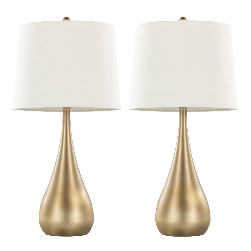 Set of 2 Gold Teardrop Table Lamps with White Drum Shades