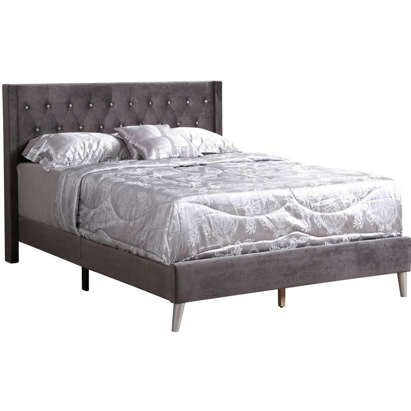 Elegant Dark Gray Queen Bed with Faux Leather Tufted Headboard