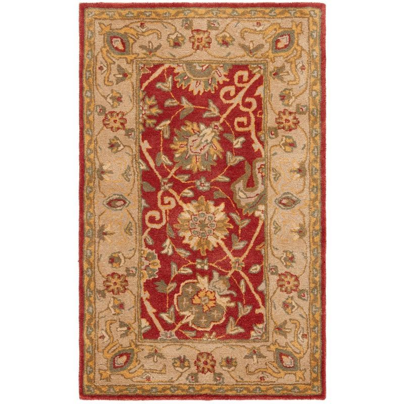 Handmade Rust Wool Traditional Floral Area Rug, 3' x 5'