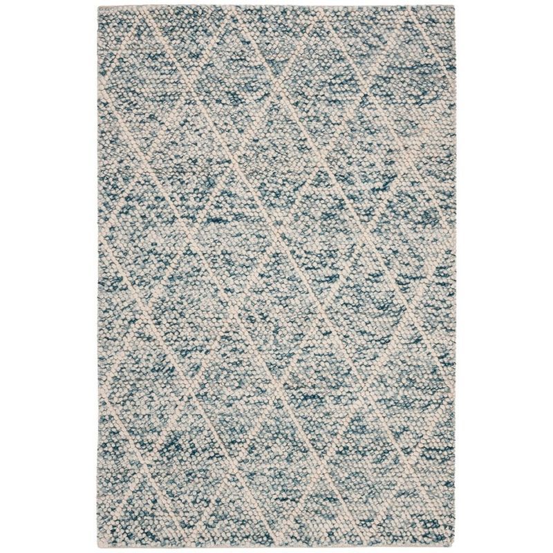 Ivory and Blue Hand-Tufted Wool Area Rug, 6' x 9'