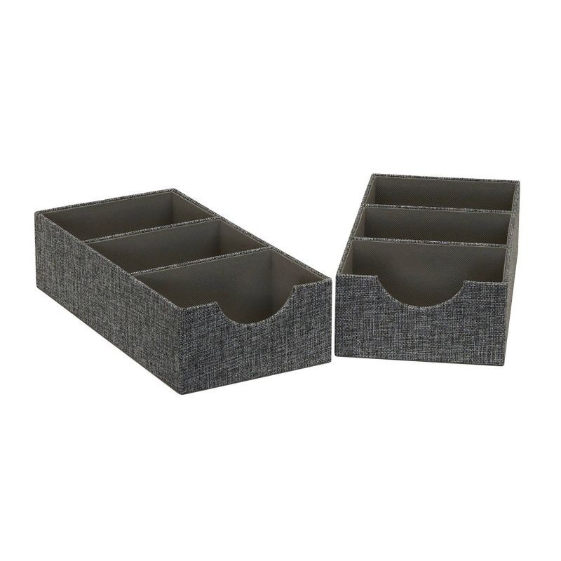 Graphite Linen 3-Section Drawer Organizer Trays, Set of 2