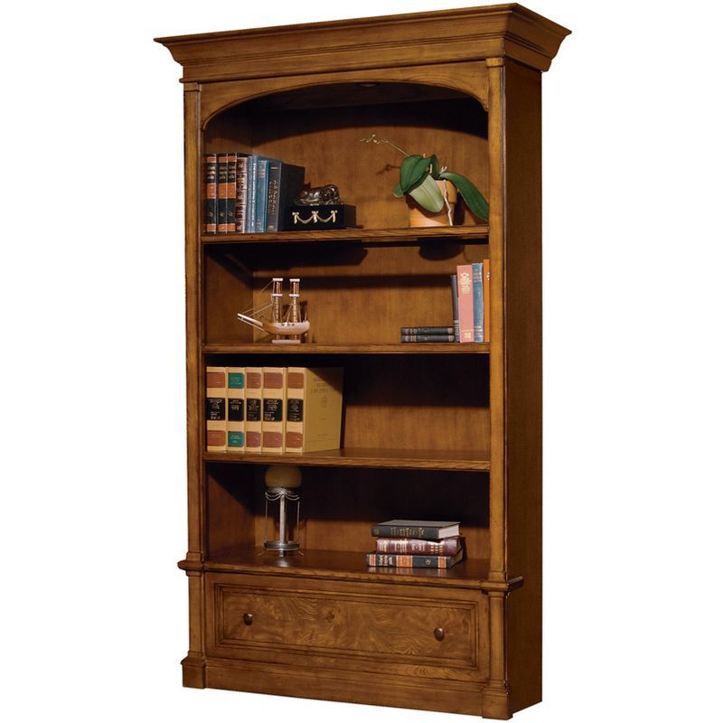 Adjustable Brown Ash Wood 85" Bookcase with Drawers