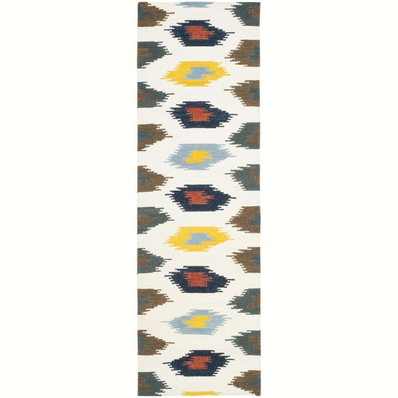 Ivory and Multicolor Wool Flat Woven Runner Rug