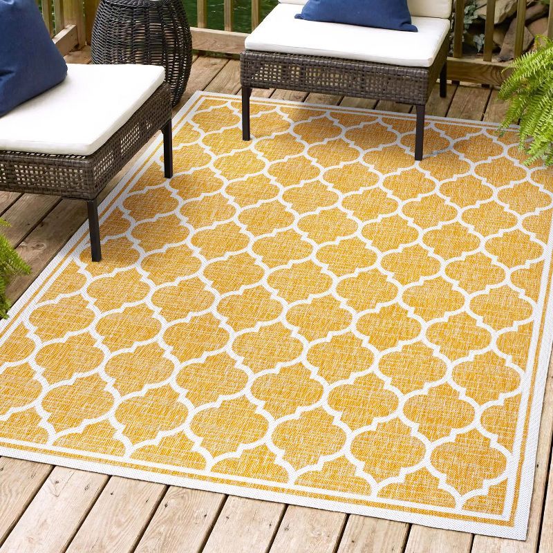 Moroccan Trellis Yellow/Cream 9' x 12' Synthetic Indoor/Outdoor Rug